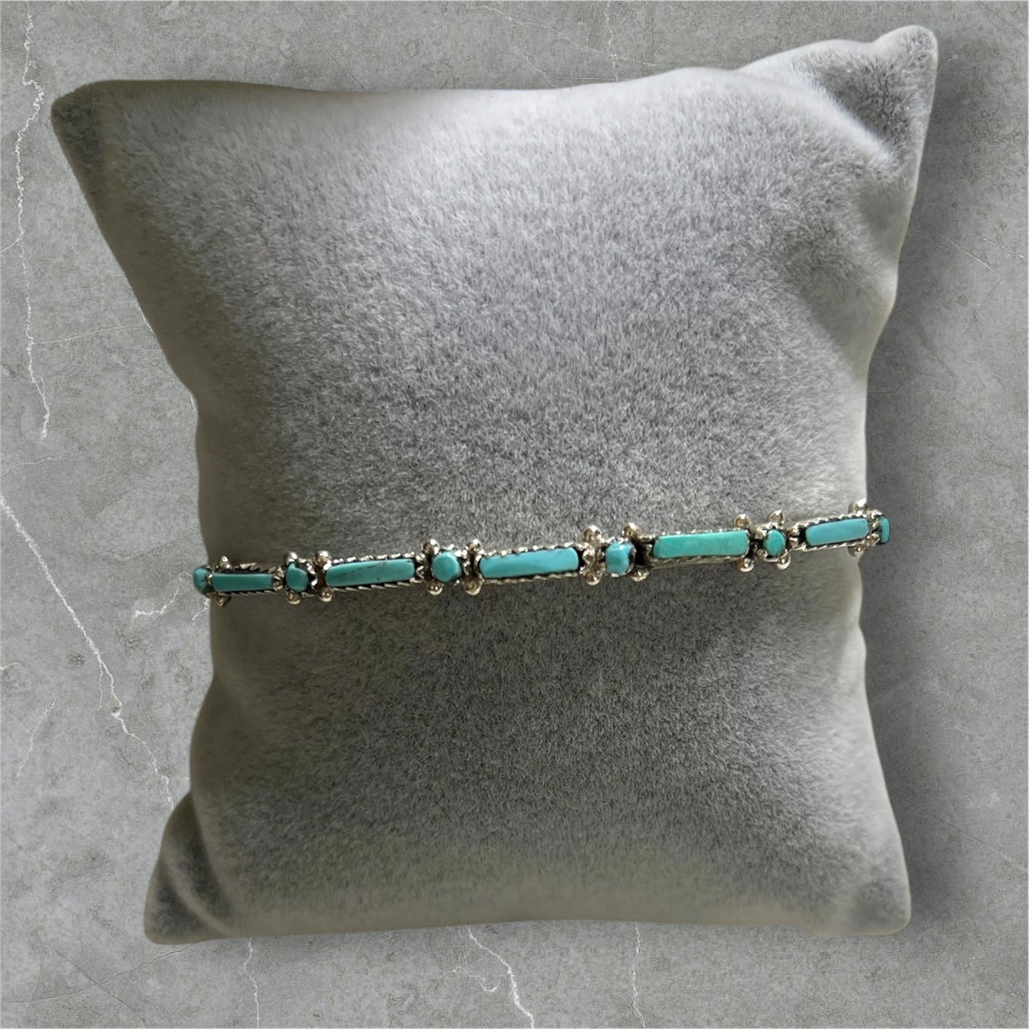 JW Zuni Signed Navajo Sterling Silver Cuff Bracelet Inlay Turquoise Cedar Hill Country Market