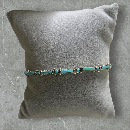 JW Zuni Signed Navajo Sterling Silver Cuff Bracelet Inlay Turquoise Cedar Hill Country Market