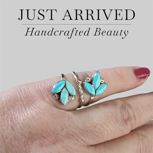 Genuine Turquoise and Sterling Silver Adjustable Zuni Floral Ring Cedar Hill Country Market