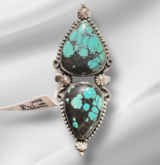 Genuine Spiderweb Turquoise Sterling Silver Ring Size 10 Cedar Hill Country Market