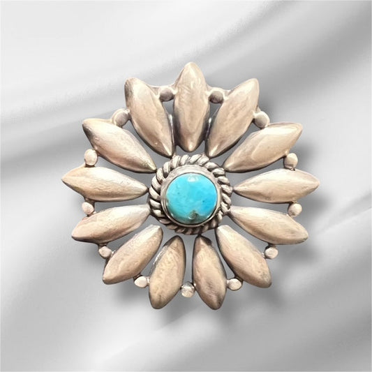 Matte Finish Sterling Silver Turquoise Daisy Fully Adjustable Cedar Hill Country Market