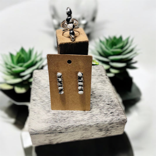 Genuine White Buffalo Ring and Earring SS Set Cedar Hill Country Market