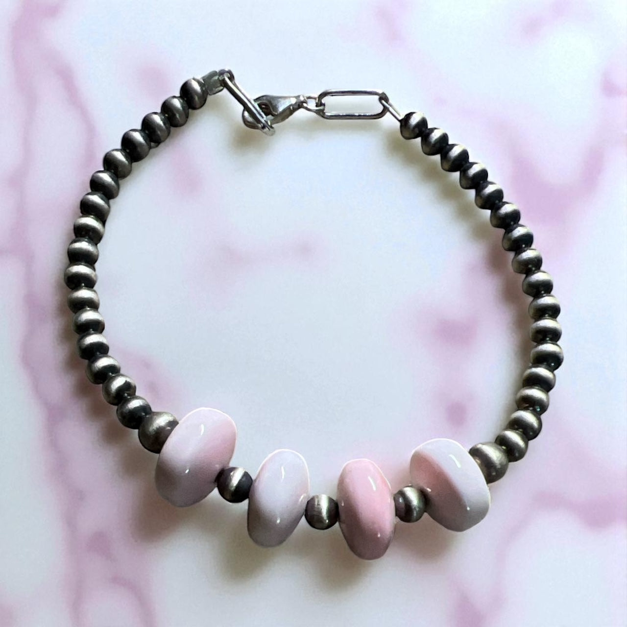 Sterling Silver Pink Conch Beaded Bracelet Cedar Hill Country Market