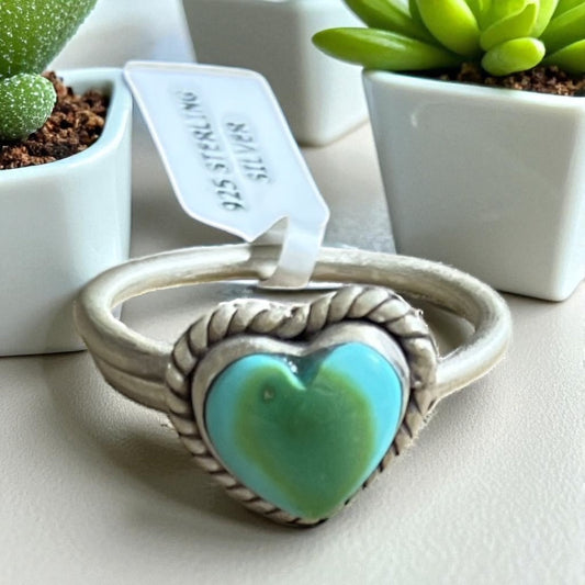 Genuine Peacock Turquoise Heart Ring in Matte Finish - Adjustable Cedar Hill Country Market