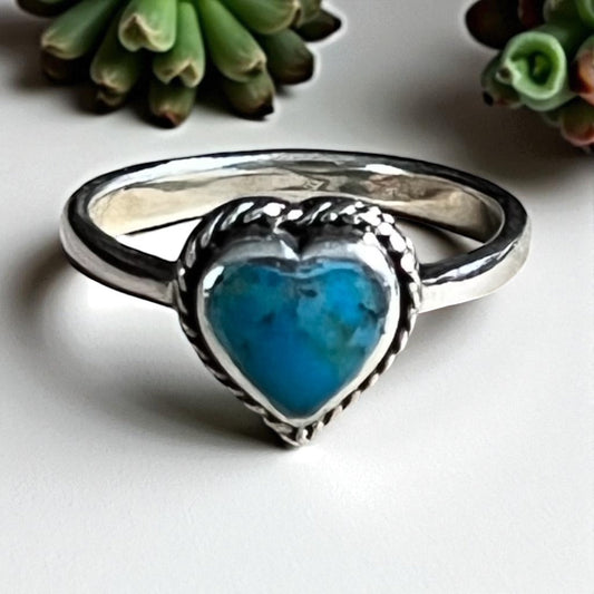 Genuine SS and Turquoise Heart Ring Size 5.5 Cedar Hill Country Market