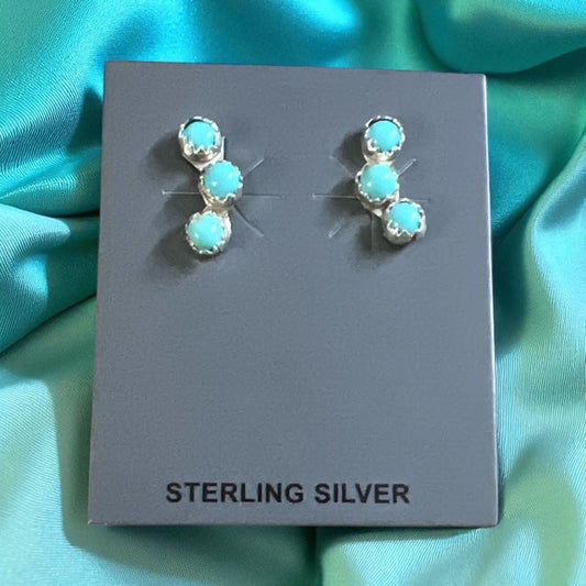 Three Stone Genuine Sterling Silver and Turquoise Earrings - Artist Sylvia Chee Cedar Hill Country Market