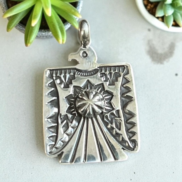 Sterling Silver Thunderbird Navajo Handmade Pendant - Artist J. Cadman Cedar Hill Country Market