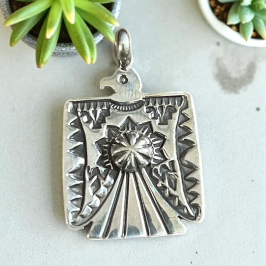 Sterling Silver Thunderbird Navajo Handmade Pendant - Artist J. Cadman Cedar Hill Country Market