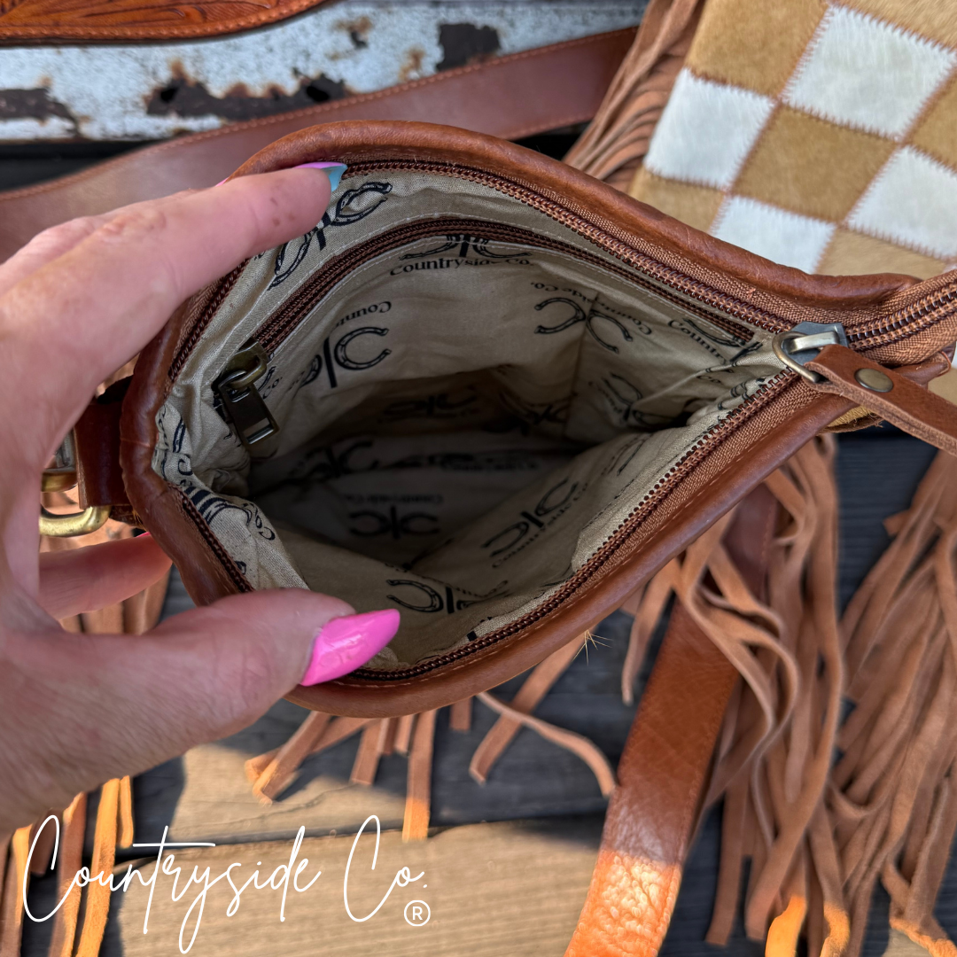Stockdale Checkered Cowhide Fringe Purse Countryside Co.