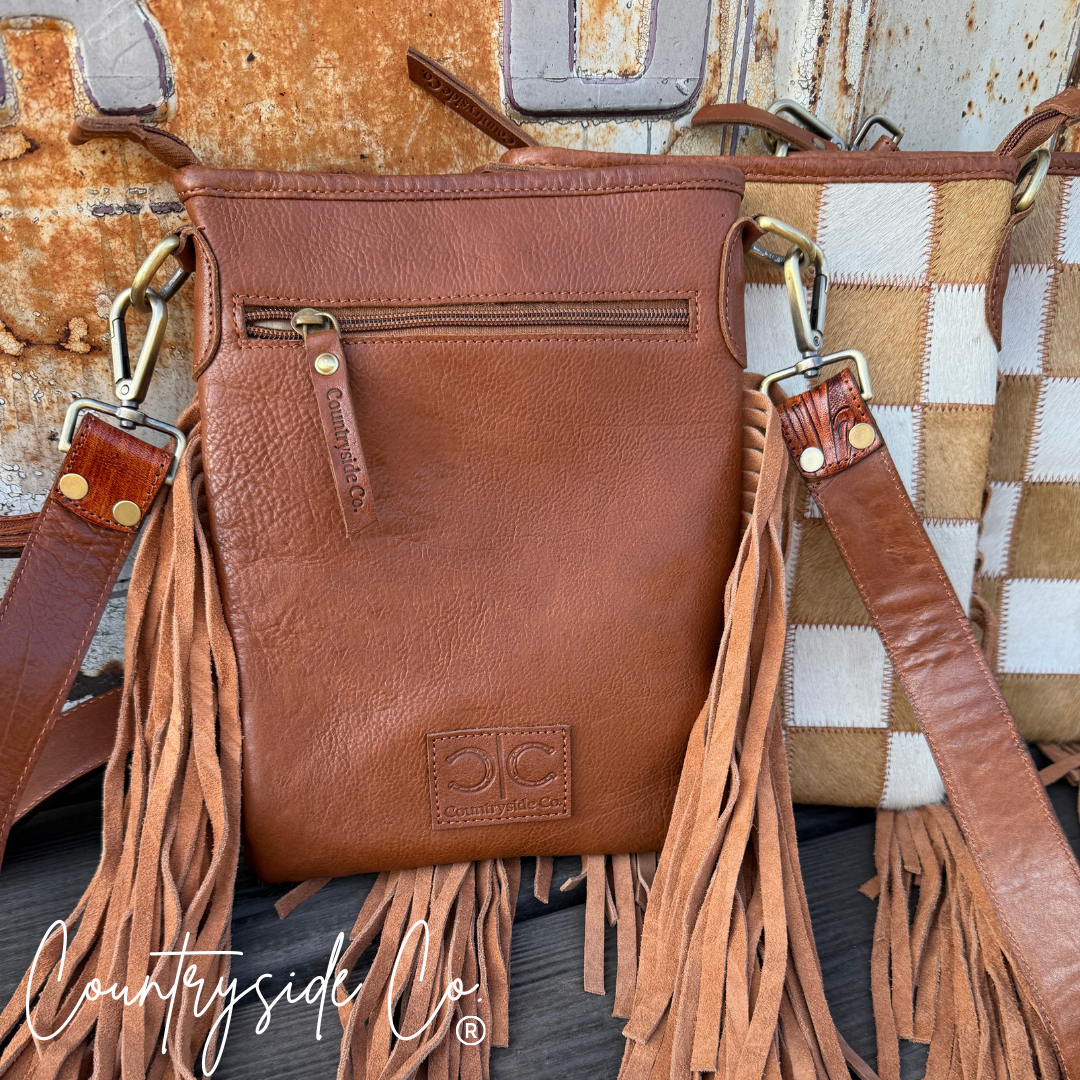 Stockdale Checkered Cowhide Fringe Purse Countryside Co.