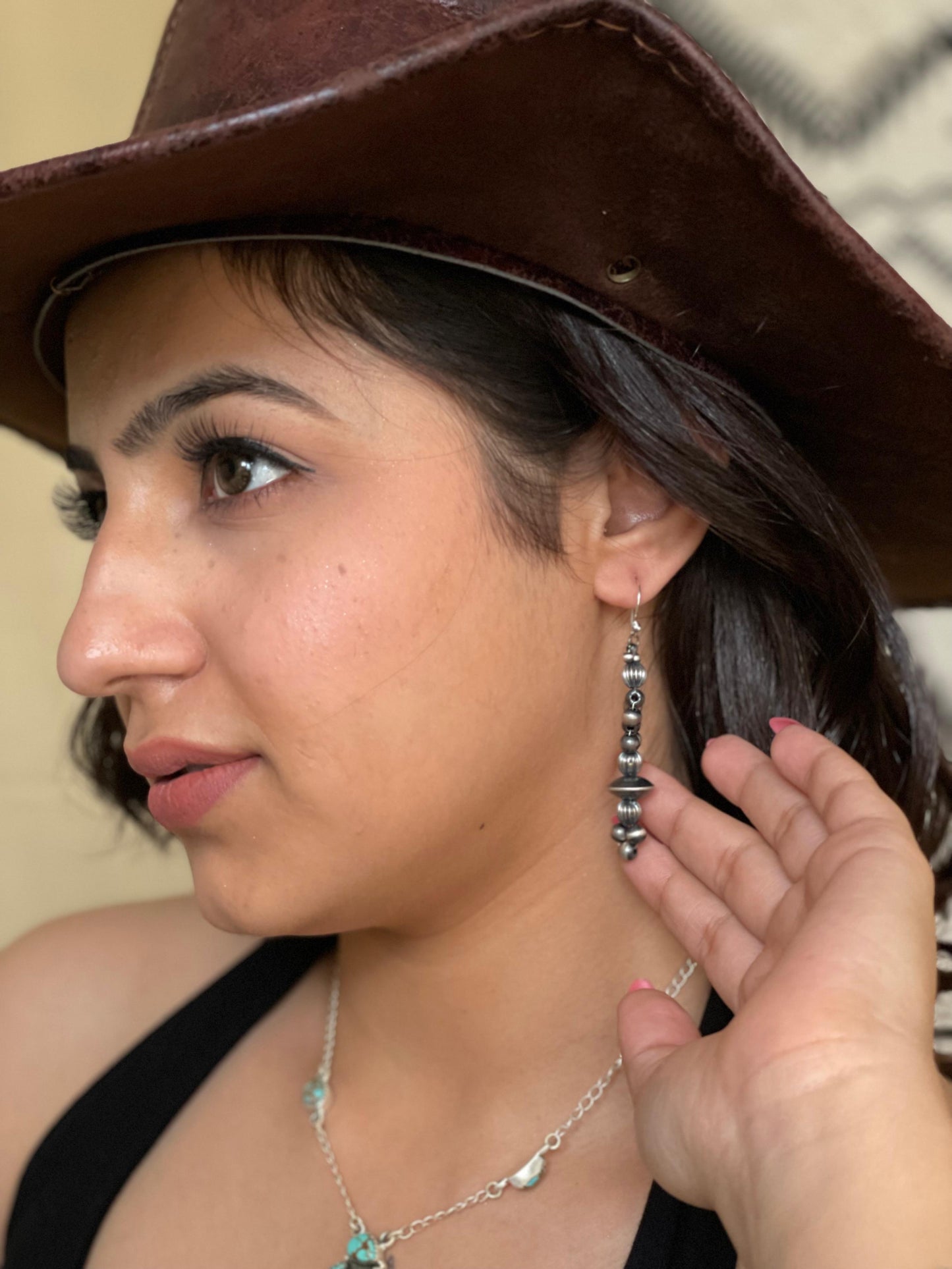 Handmade Sterling Silver Beaded Dangle Hook Earrings (9) Nizhoni Traders LLC