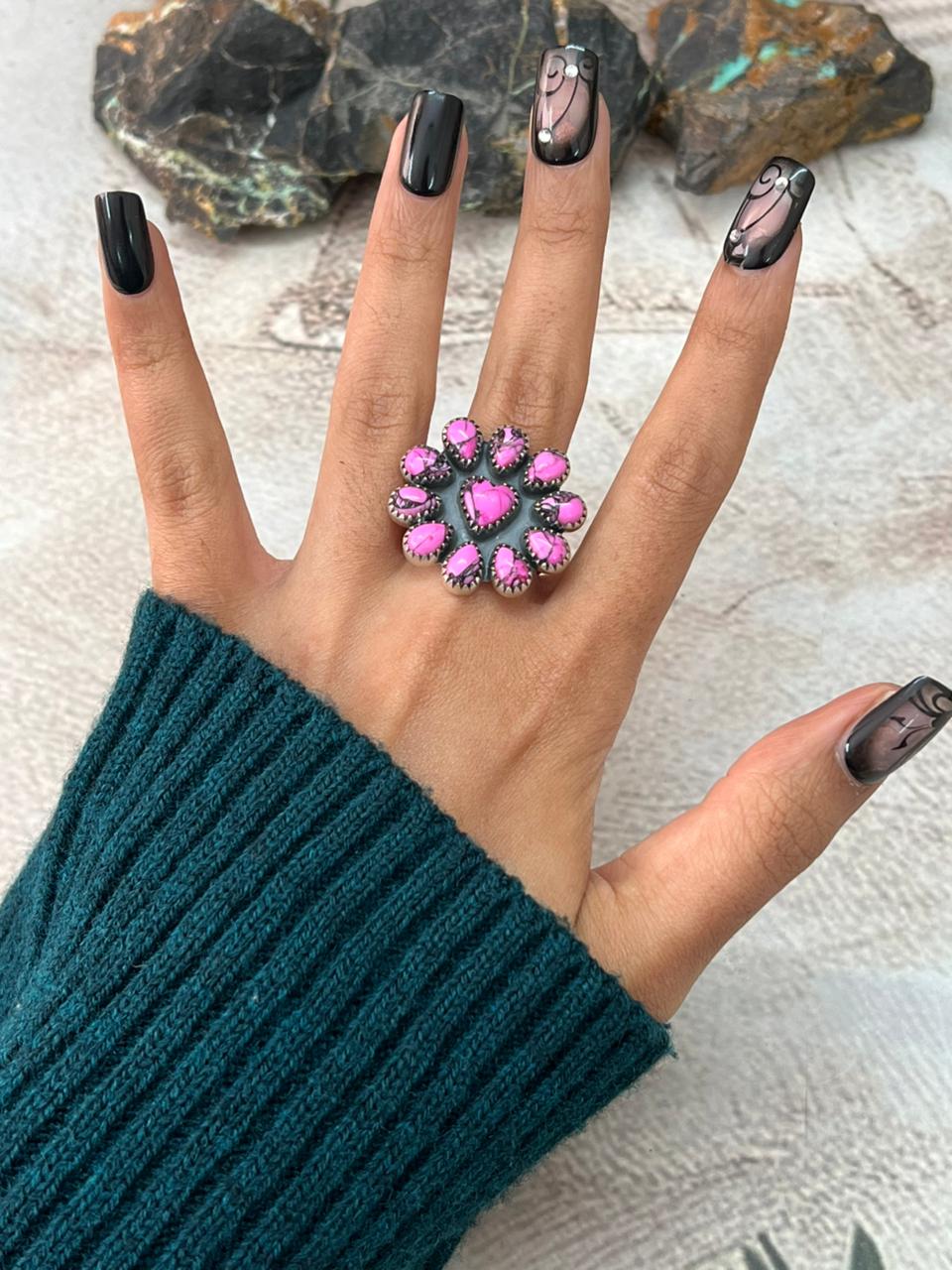 Handmade Sterling Silver Cherry Blossom Adjustable Ring "Signed Nizhoni" Nizhoni Traders LLC