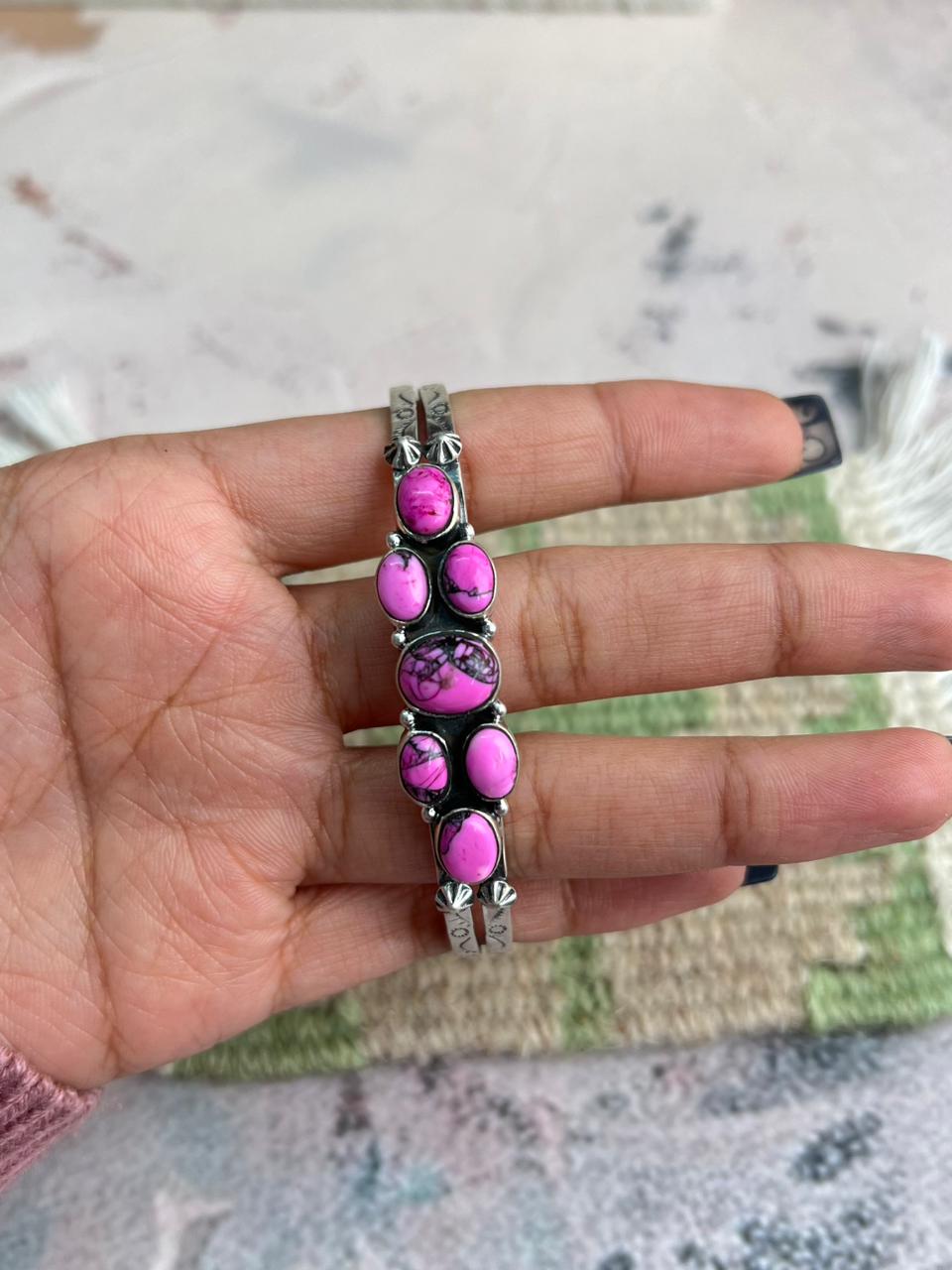Handmade Sterling Silver Cherry Blossom Cuff Bracelet "Signed Nizhoni" Nizhoni Traders LLC