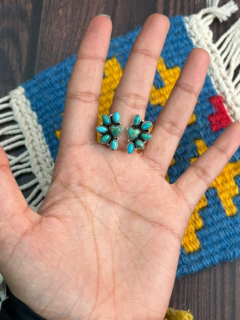 "Heart Collection" Handmade Sterling Silver Kingman Turquoise Adjustable Ring "Signed Nizhoni" Nizhoni Traders LLC