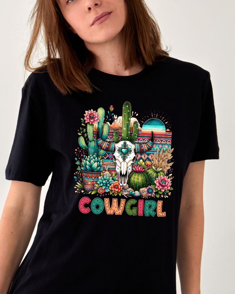 Cowgirl Skull Unisexed TShirt - black Cedar Hill Country Market