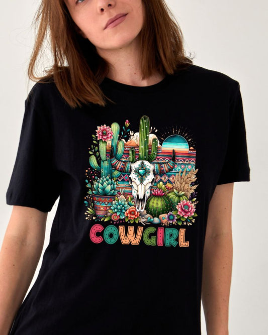 Cowgirl Skull Unisexed TShirt - black Cedar Hill Country Market