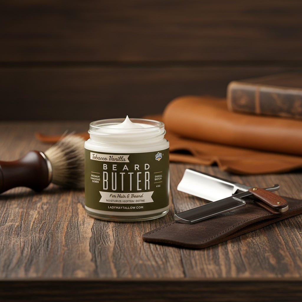 Tallow Man Tobacco Vanilla Beard + Body Butter | Men's Grooming | Grass-Fed Tallow | 9oz Lady May Tallow