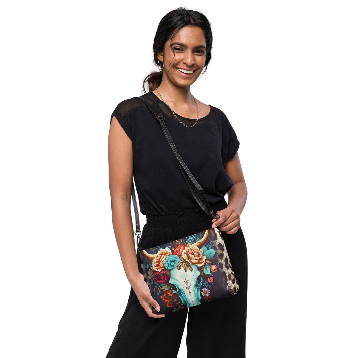 Floral Bull Head with Lepard Print and Adjustable Straps/Crossbody bag CedarHill Country Market
