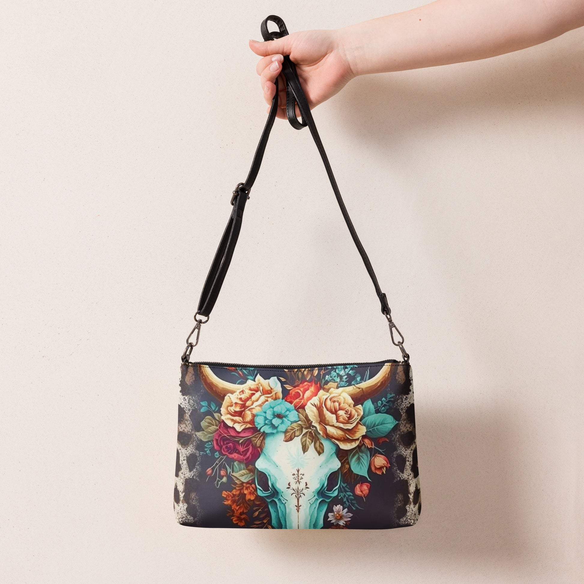 Floral Bull Head with Leopard Print and Adjustable Straps/Crossbody bag CedarHill Country Market