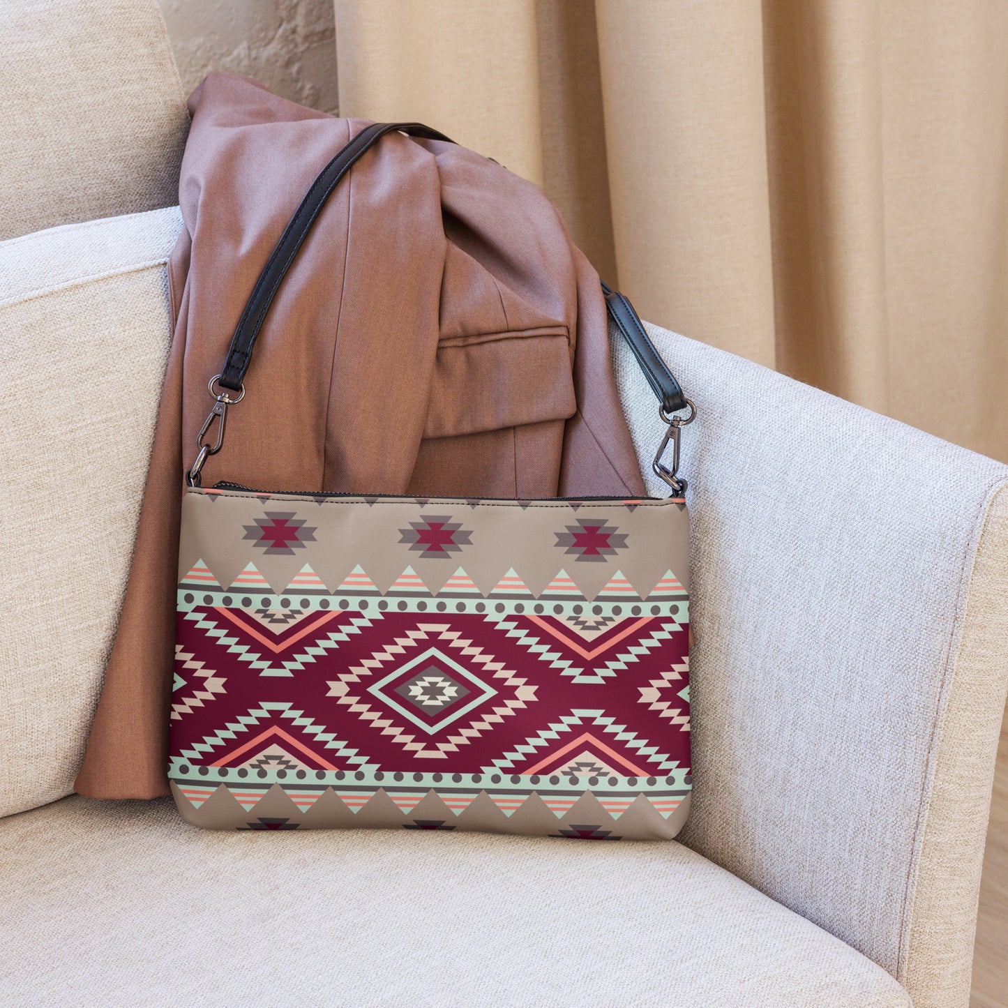 Burgundy Aztec Crossbody bag with Adjustable Strap CedarHill Country Market