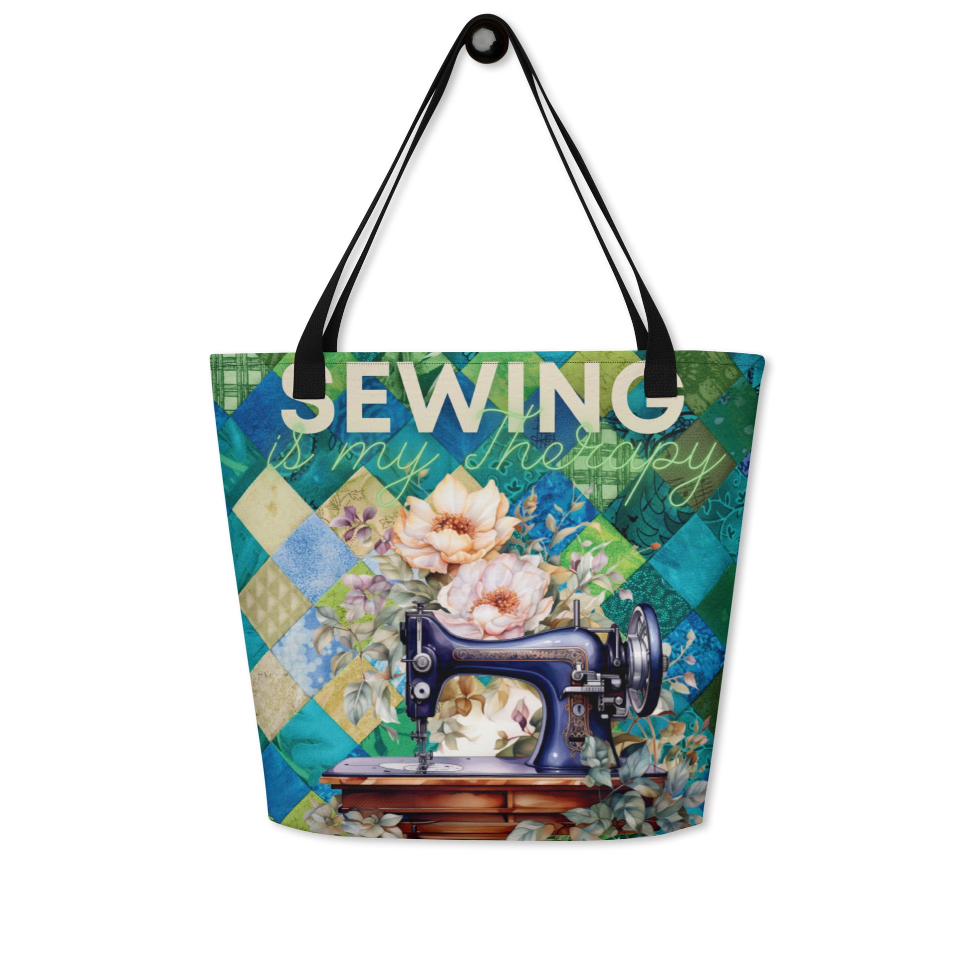 Sewing is my Therapy All-Over Print Large Tote Bag CedarHill Country Market
