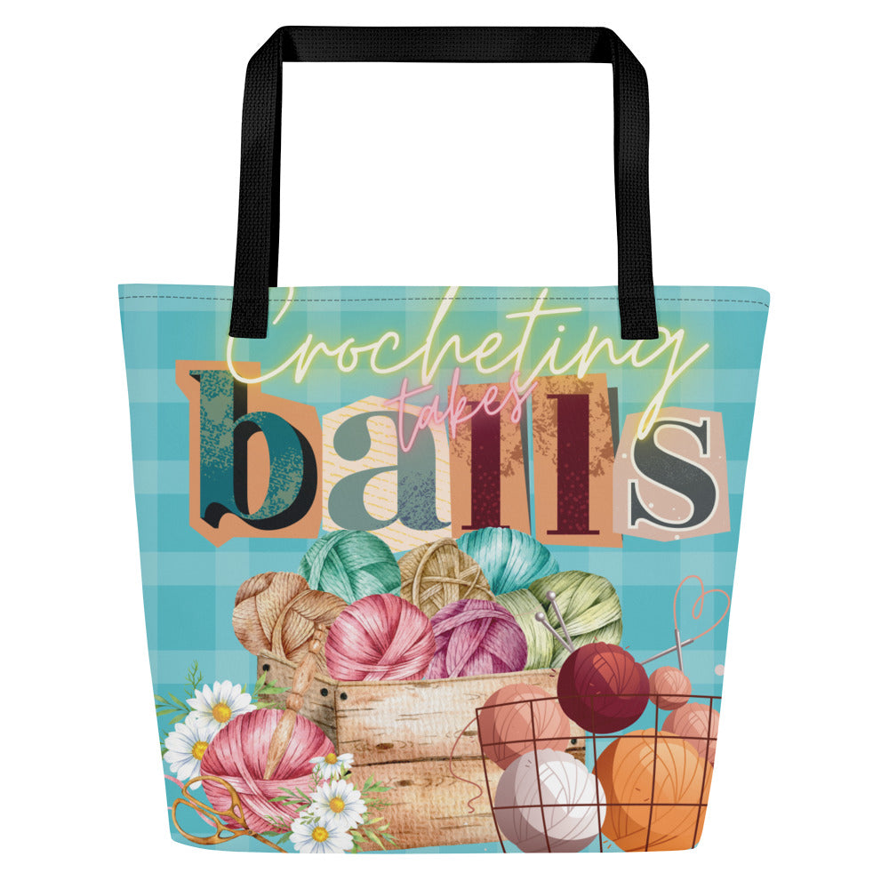 Crocheting Takes Balls Funny Graphic All-Over Print Large Tote Bag CedarHill Country Market