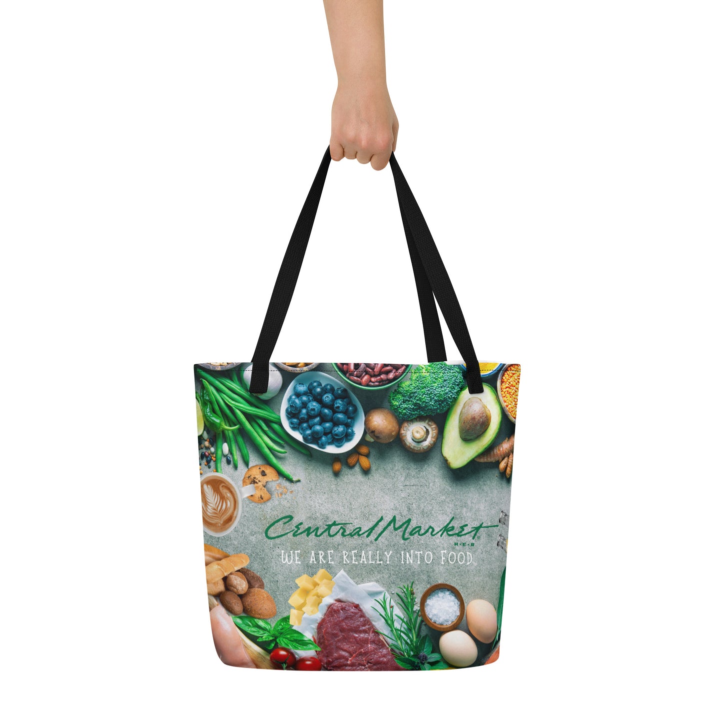 Central Market Food Market All-Over Print Large Tote Bag CedarHill Country Market