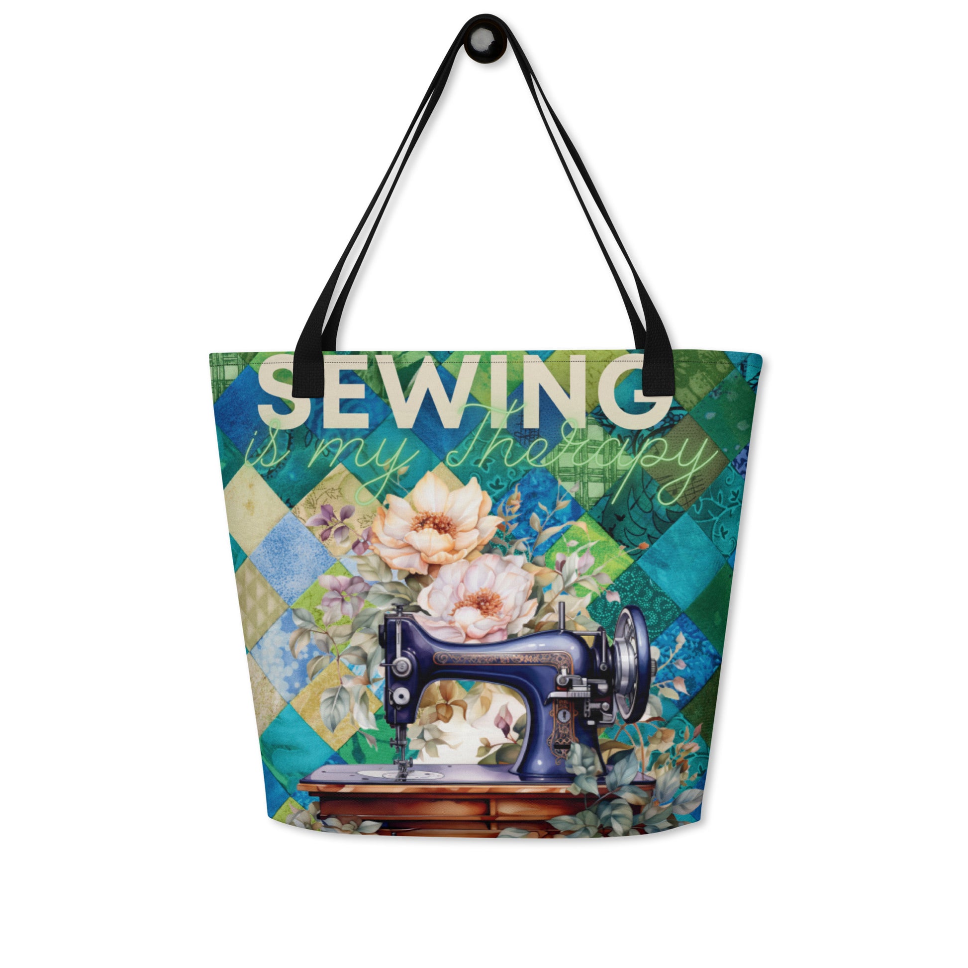 Sewing is my Therapy All-Over Print Large Tote Bag CedarHill Country Market