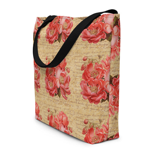 Pink Peony All-Over Print Large Tote Bag CedarHill Country Market