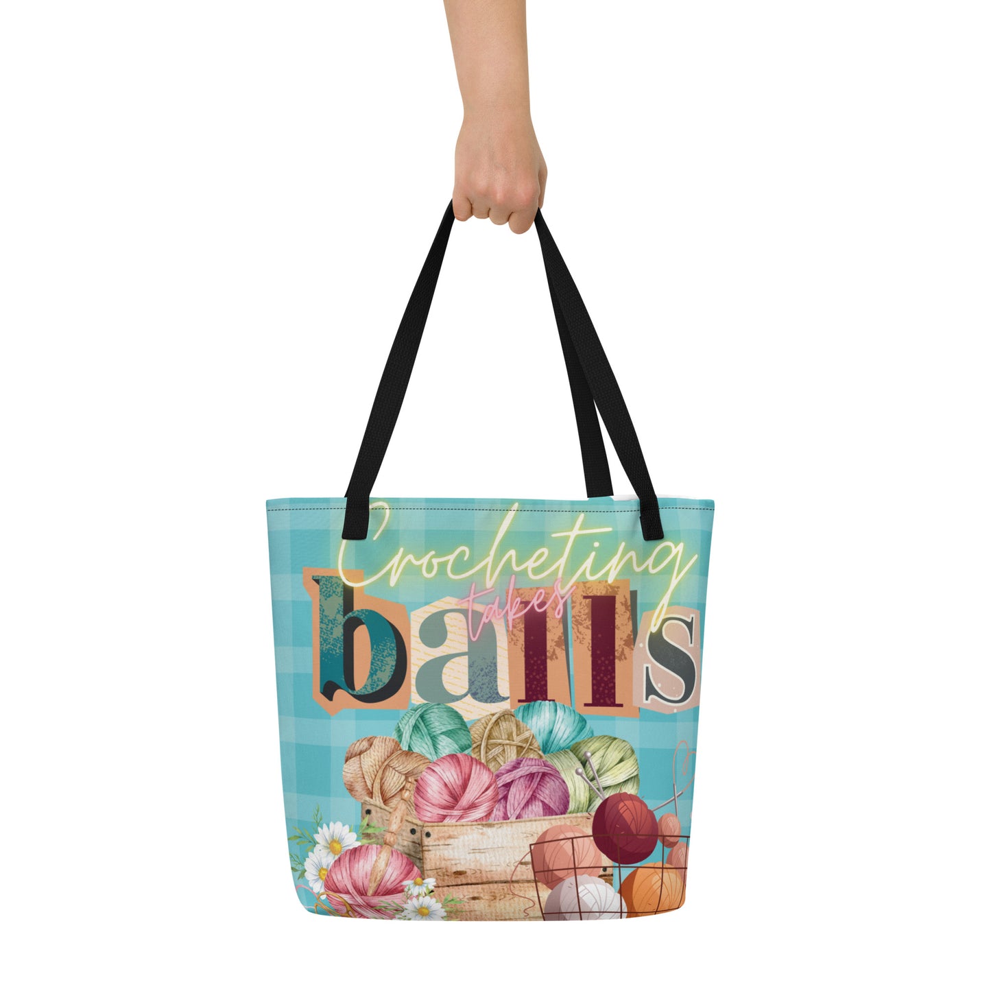 Crocheting Takes Balls Funny Graphic All-Over Print Large Tote Bag CedarHill Country Market