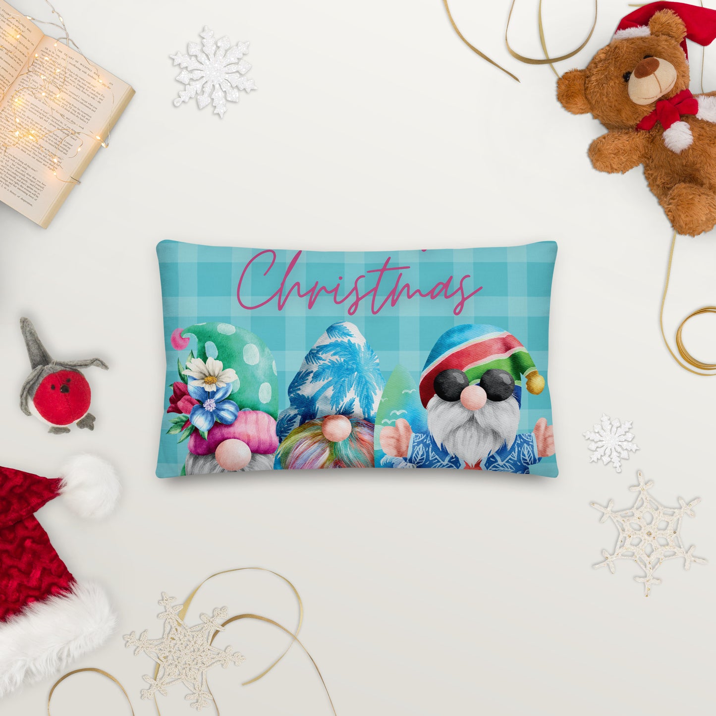 Beach Boys Christmas Gnomes Premium Throw Pillow CedarHill Country Market
