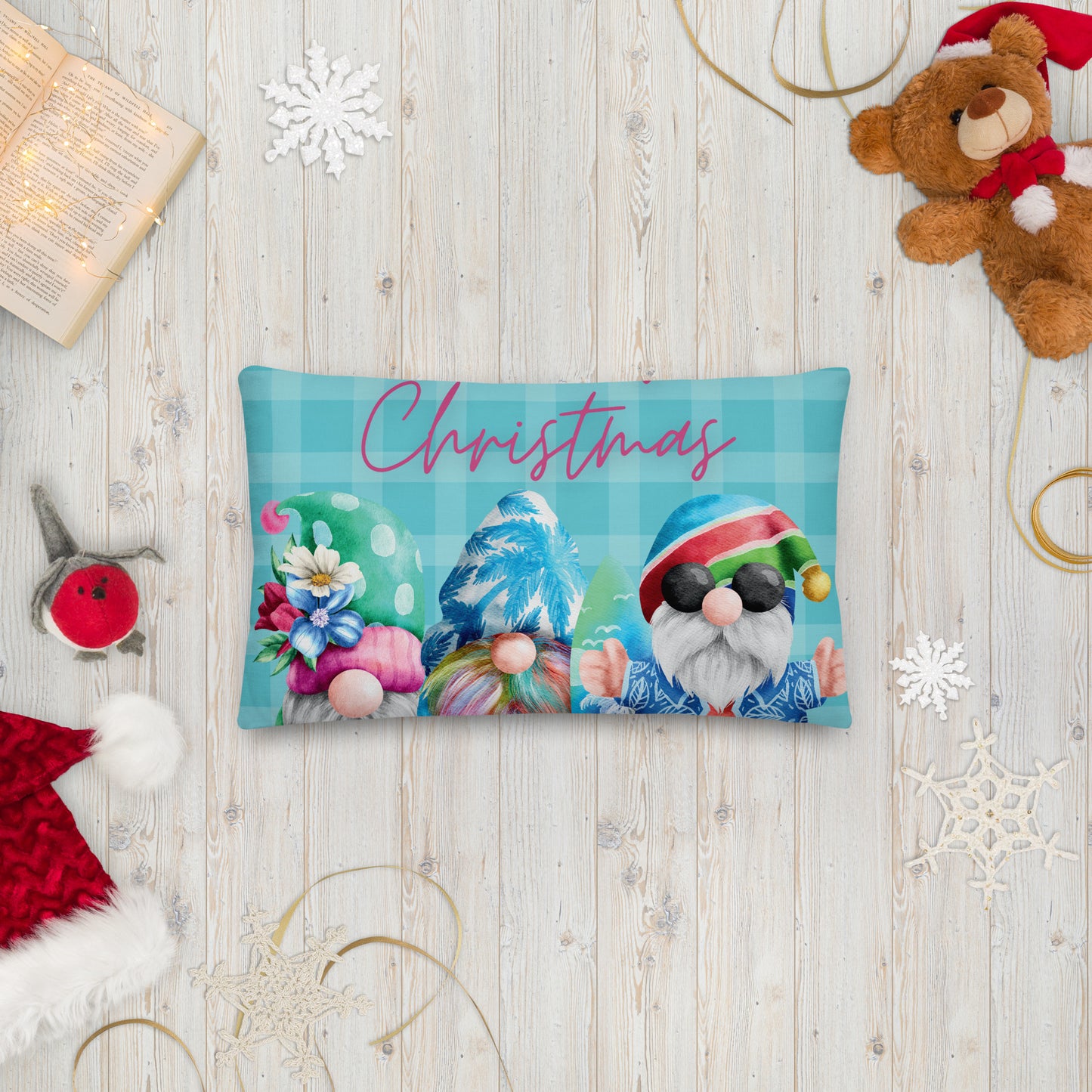 Beach Boys Christmas Gnomes Premium Throw Pillow CedarHill Country Market