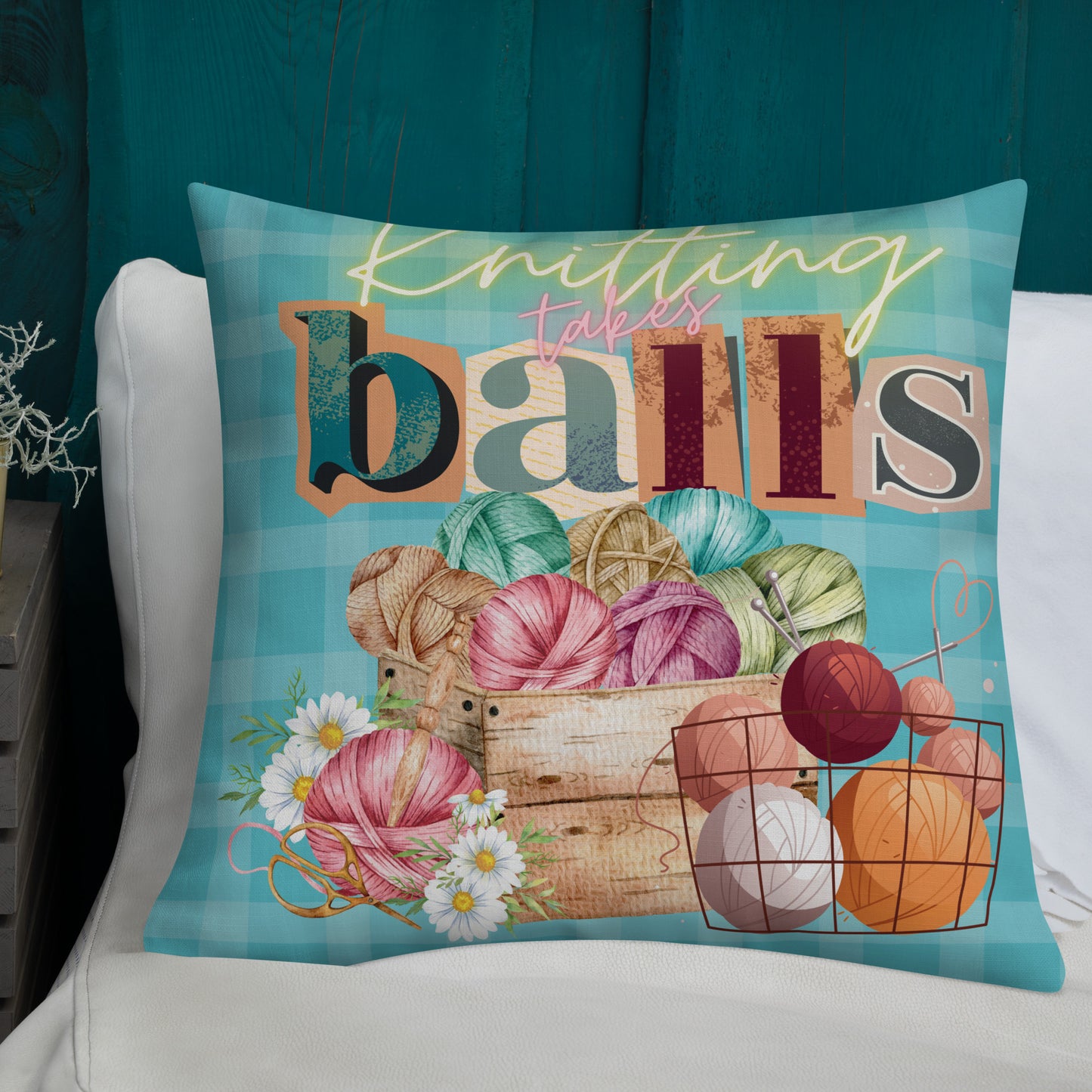 Knitting Takes Ballas Funny Graphic Premium Throw Pillow CedarHill Country Market
