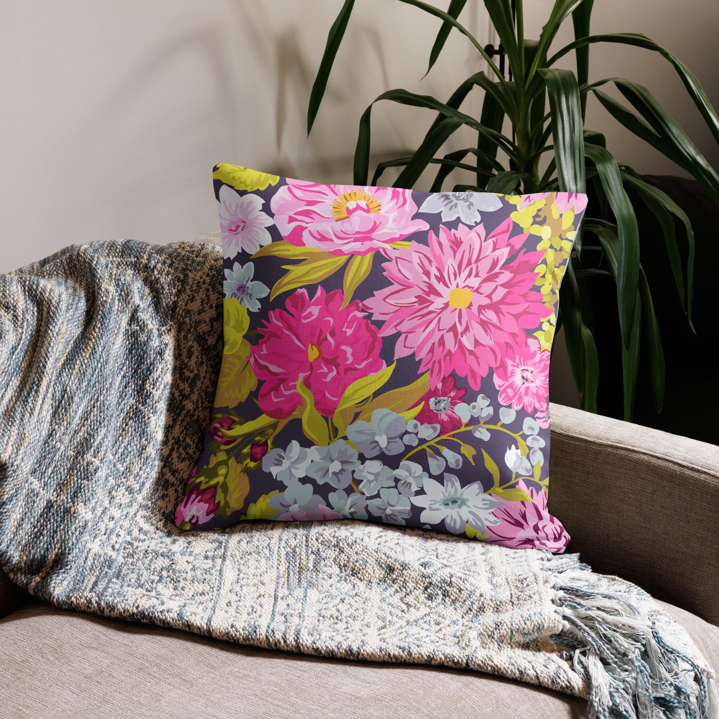 Peony Pink Grey Hydrangea Premium Pillow Case CedarHill Country Market
