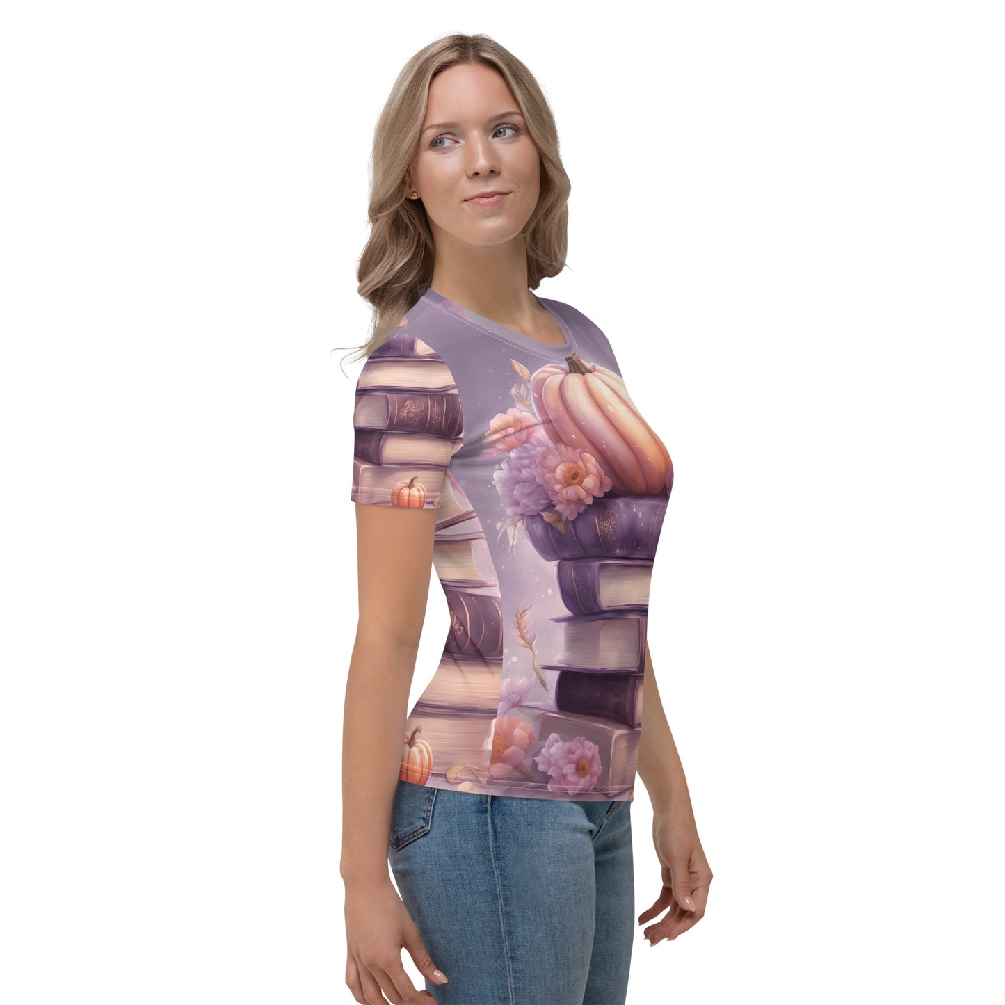 Fall Stack of Books Sublimation Printed Women's T-shirt CedarHill Country Market