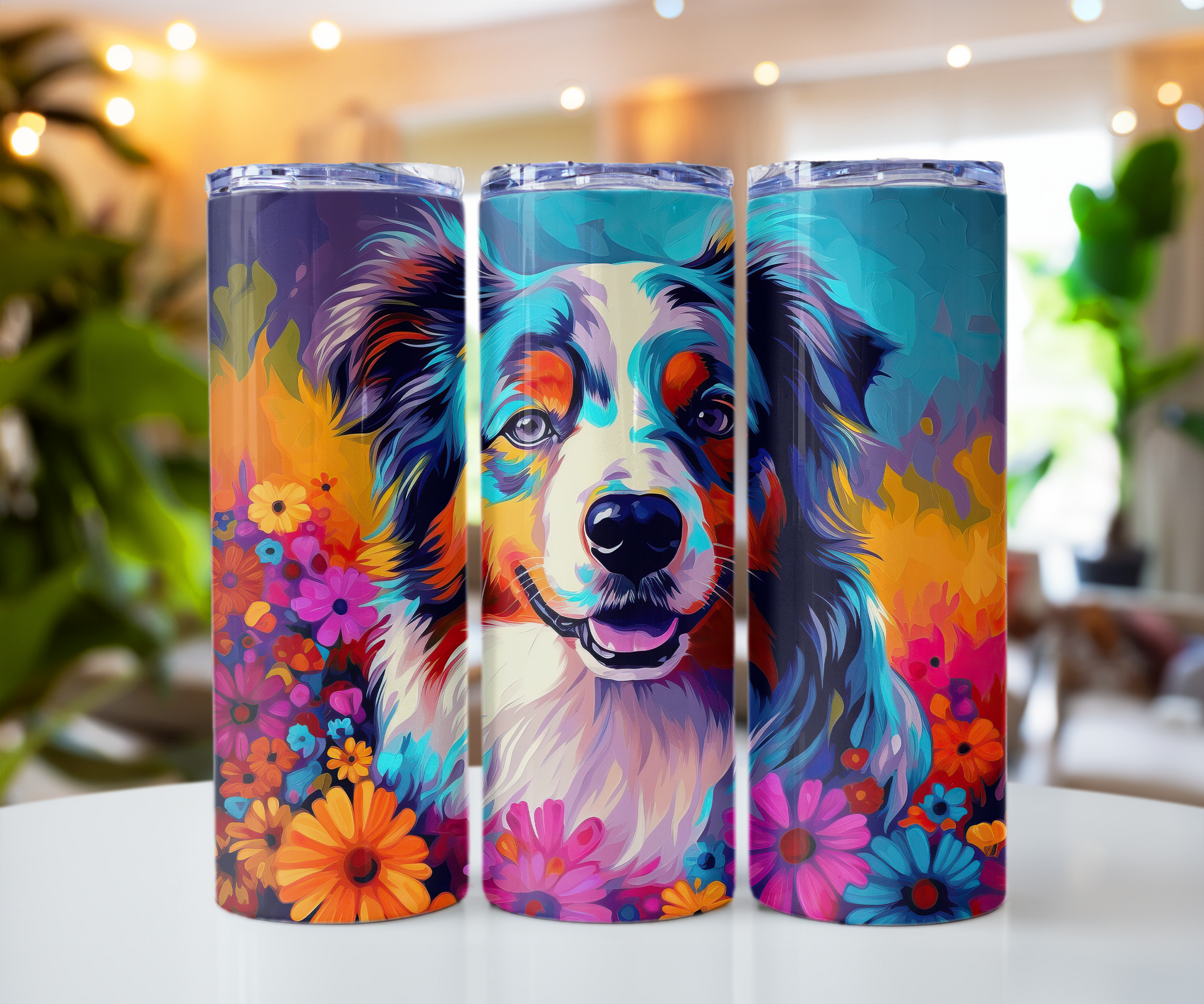 Australian Shepherd Vibrant Stainless steel tumbler CedarHill Country Market