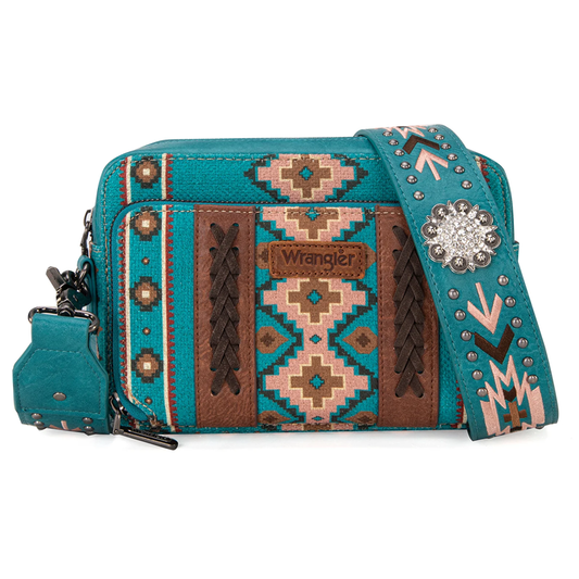 Wrangler Aztec Printed Crossbody Handbag With Wallet Compartment - Turquoise Cedar Hill Country Market