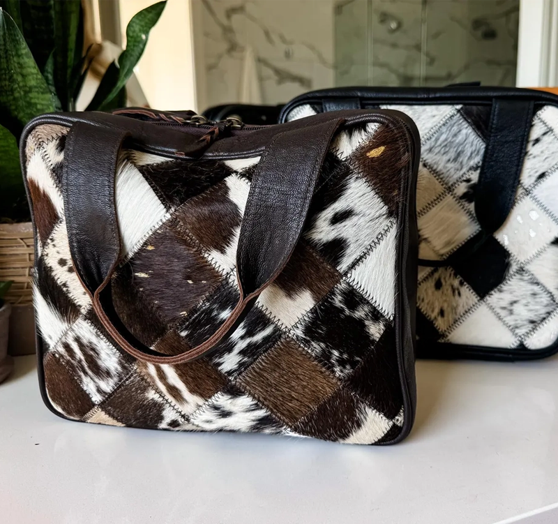 Cowhide and Leather Travel Toiletry Bag with Hook Cedar Hill Country Market