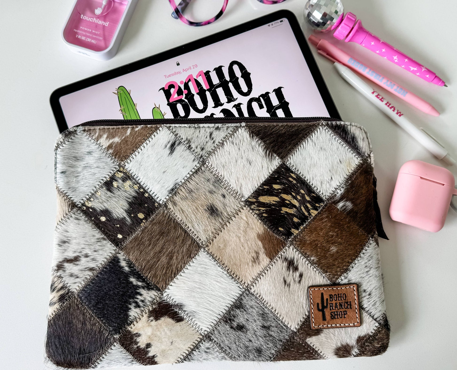 Cowhide Leather Laptop Computer tech Sleeve Pouch Case Boho Ranch Shop