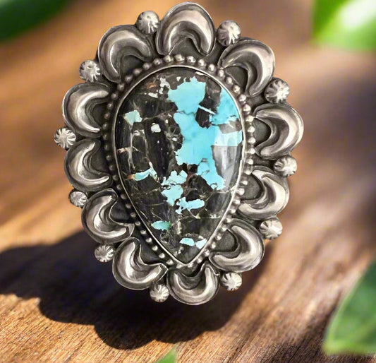 Genuine Bisbee Turquoise Statement Ring Size 8 CedarHill Country Market