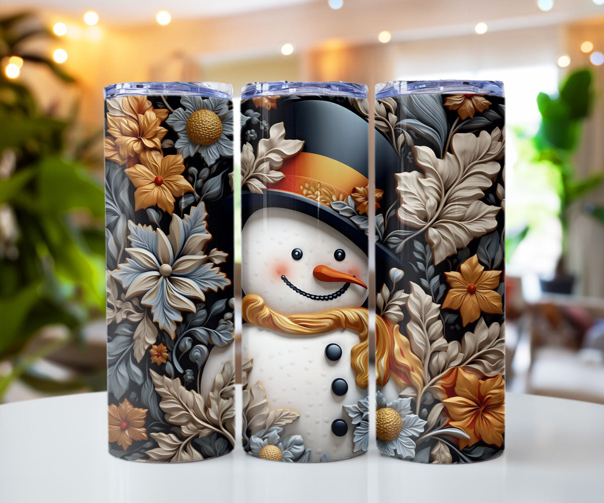 Black and Gold 3D Snowman 20 oz Stainless steel tumbler CedarHill Country Market