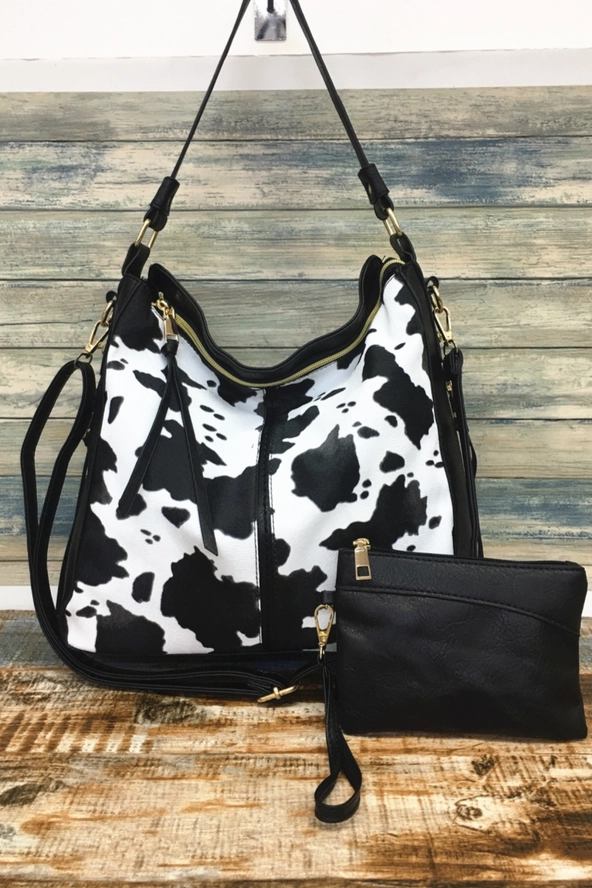 Brown Cow Print Handbag with coin wallet Cedar Hill Country Market