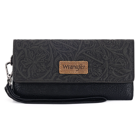 Western Floral Tooled Tri-fold RFID Wallet/Wristlet - Black Cedar Hill Country Market
