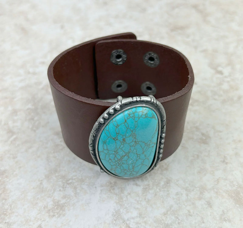 Natural Stone Leather Cuff Bracelet CedarHill Country Market