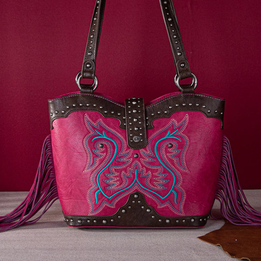 Montana West Embroidered Fringe Collection Boot Purse Tote and Wallet Cedar Hill Country Market