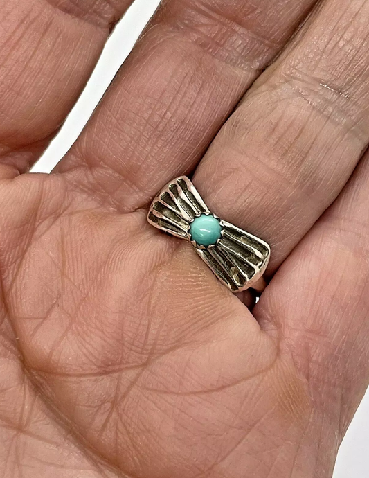 Navajo Natural Genuine Turquoise Bow Tie Ring - Size 7 Cedar Hill Country Market