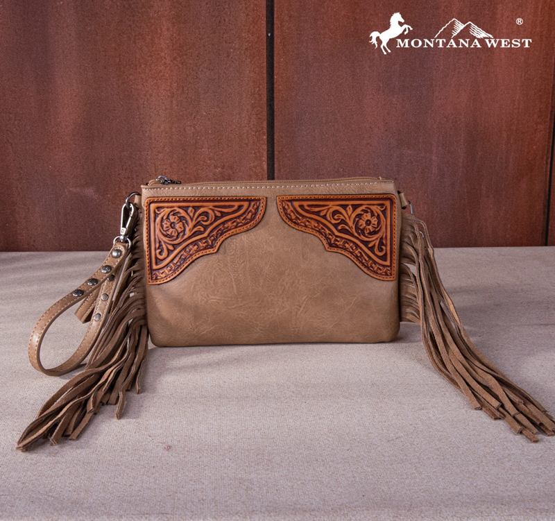 Montana West Floral Tooled Fringe Wristlet Clutch/Crossbody Bag CedarHill Country Market