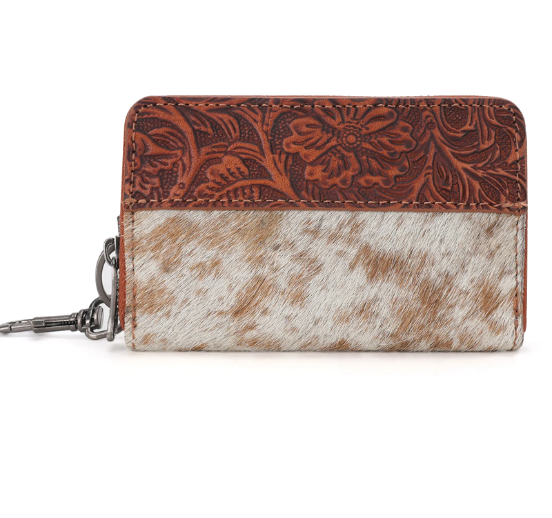 Trinity Ranch Genuine Cowhide Hair-On Floral Tooled Collection Mini Wallet CedarHill Country Market