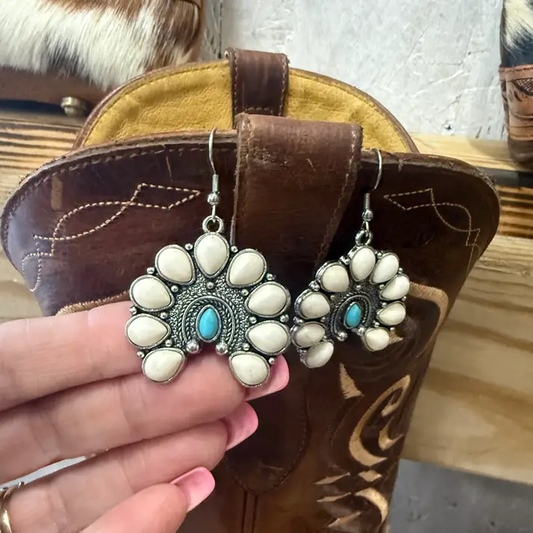 White Stone with Turquoise Accent Dangle Squash Blossom - No.101 Cedar Hill Country Market