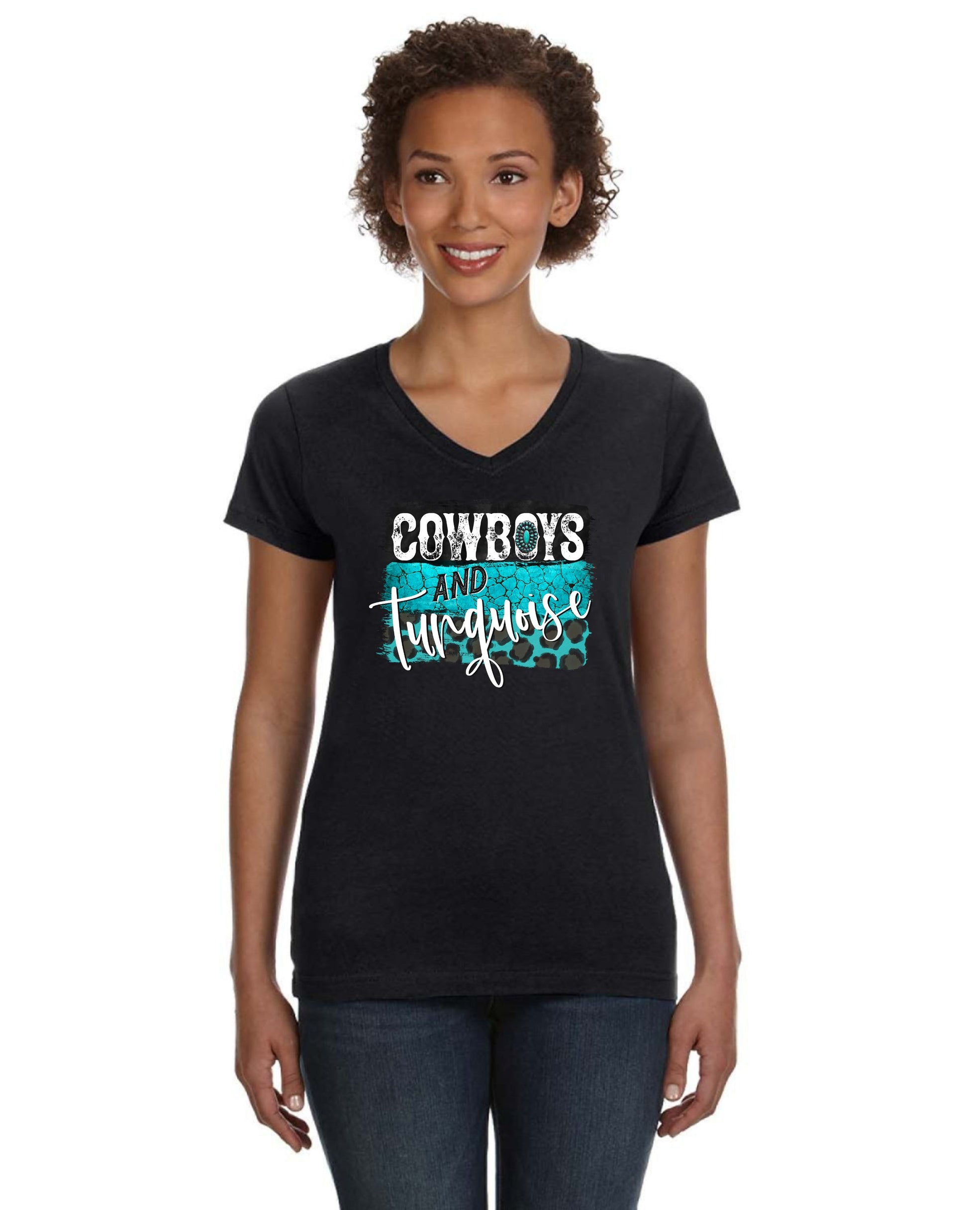 Cowboys and Turquoise Graphic V-Neck T-shirt - NEW Cedar Hill Country Market